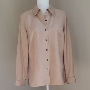 Talbots Women's Long Sleeve Button Front Faux Suede Shirt Medium Tan/Beige